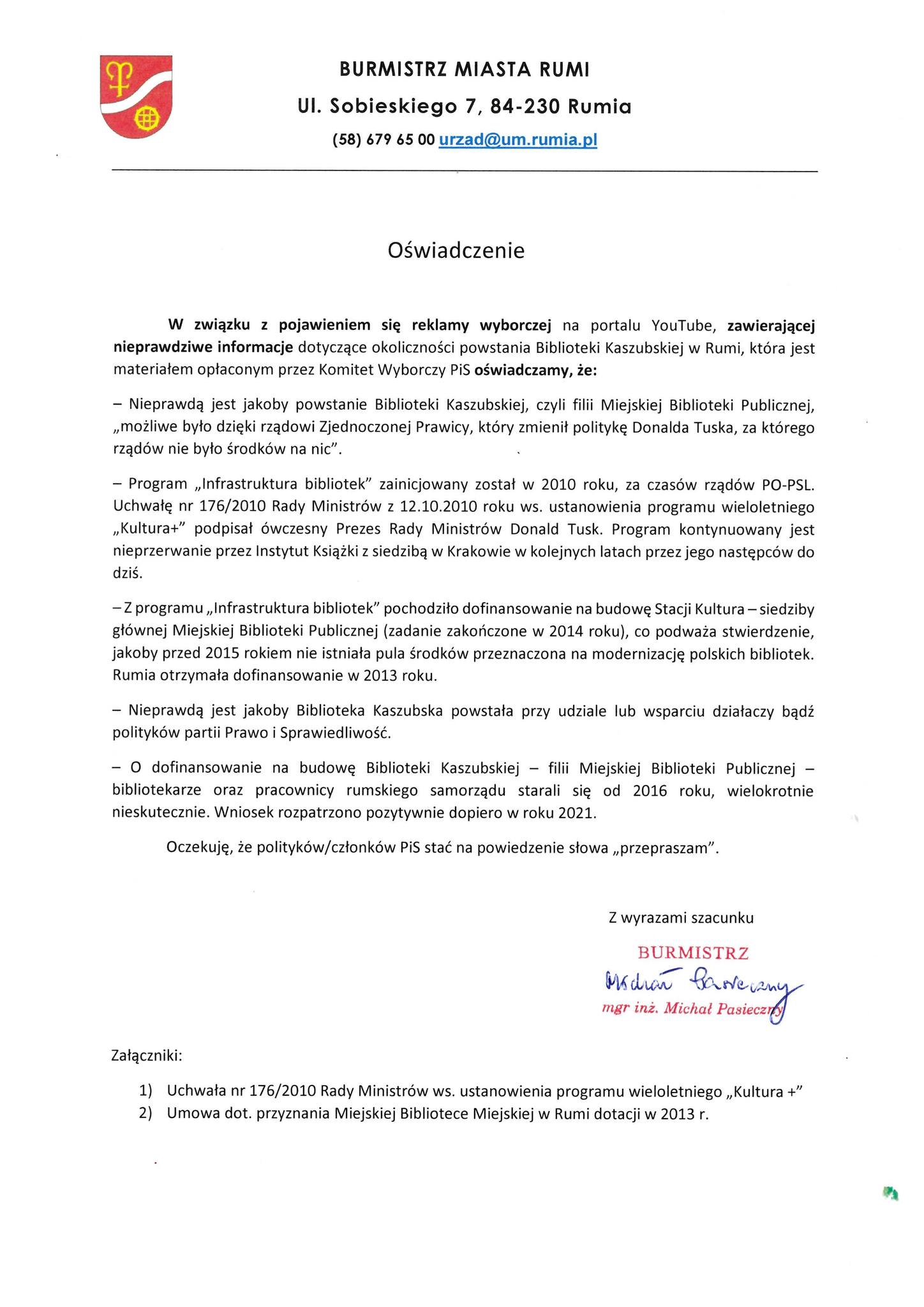 PiS przypisuje sobie stworzenie Biblioteki w Rumi. Dofinansował ją jednak poprzedni rząd