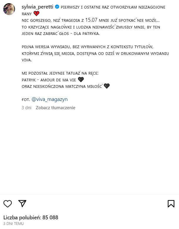 Tydzień z życia gwiazd. Sylwia Peretti: „Ja umarłam razem z nim”